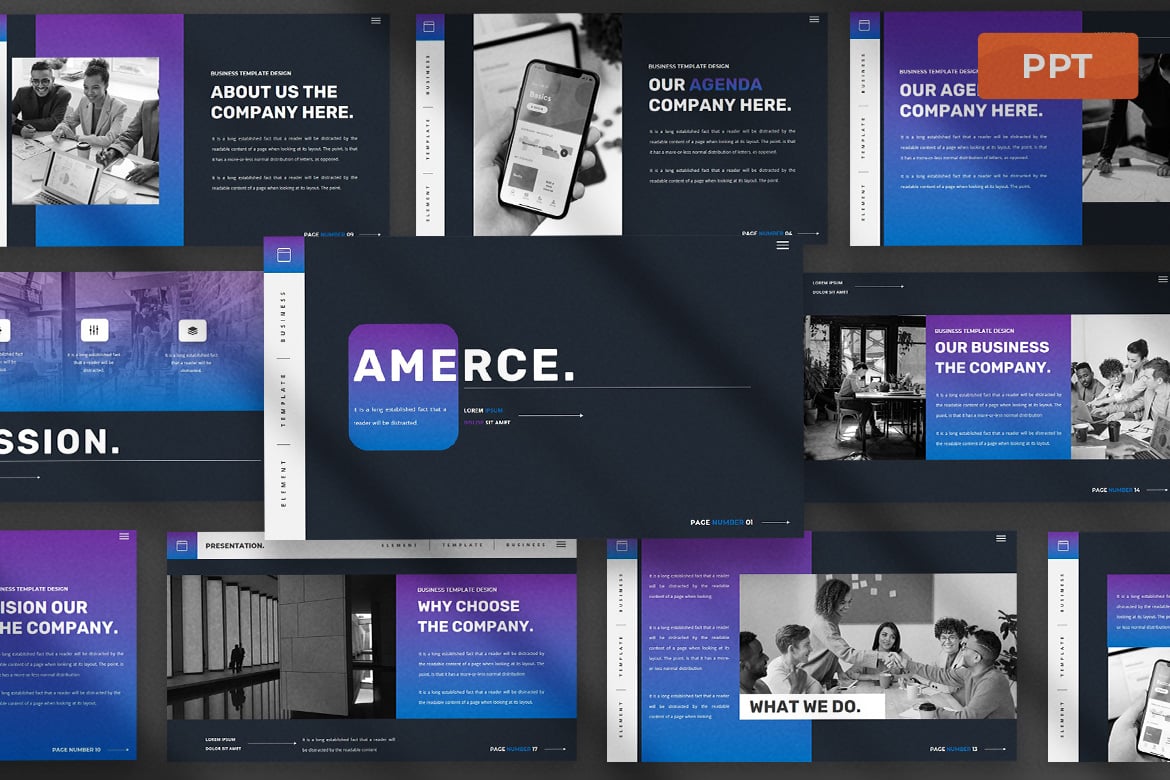 Template Presentasi PowerPoint Amerce yang Modern dan Profesional