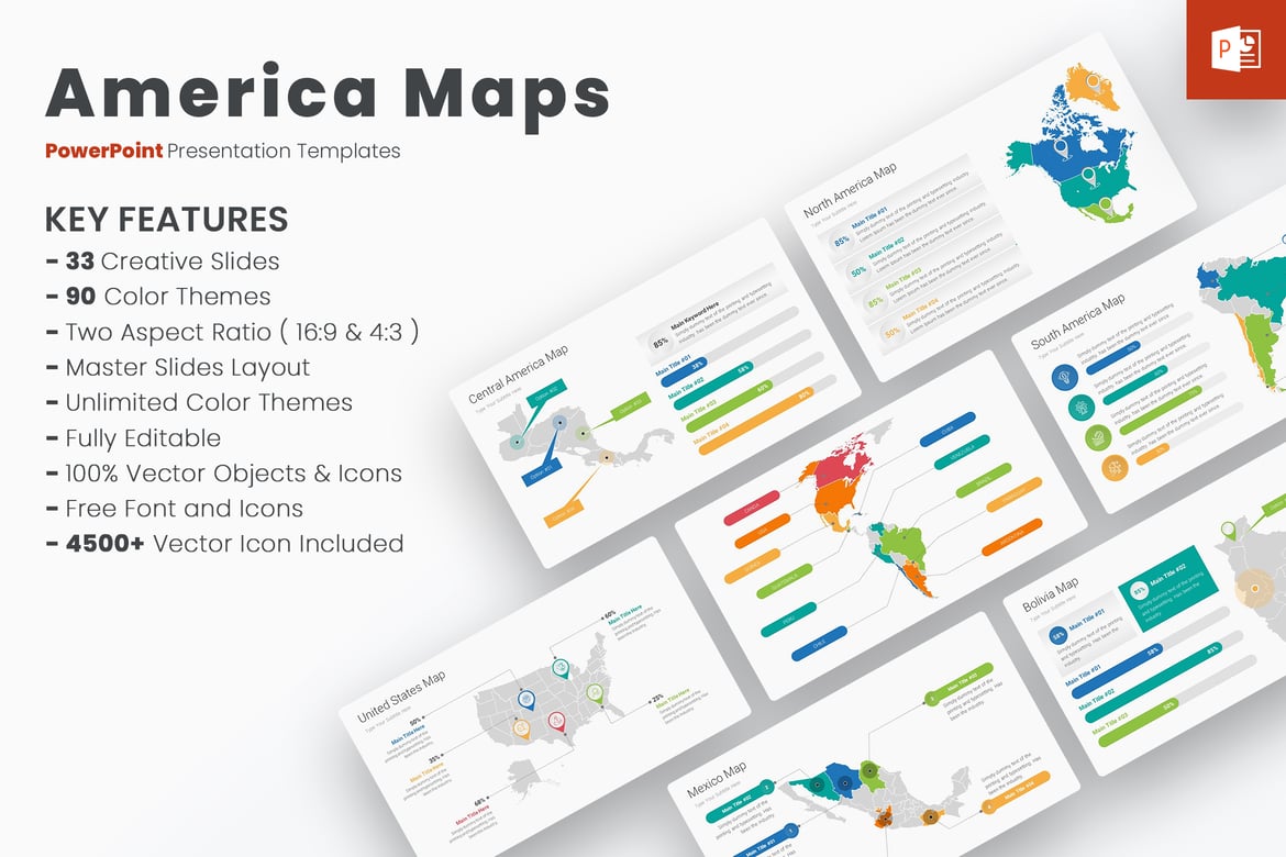 Template PowerPoint Peta Amerika yang Menakjubkan