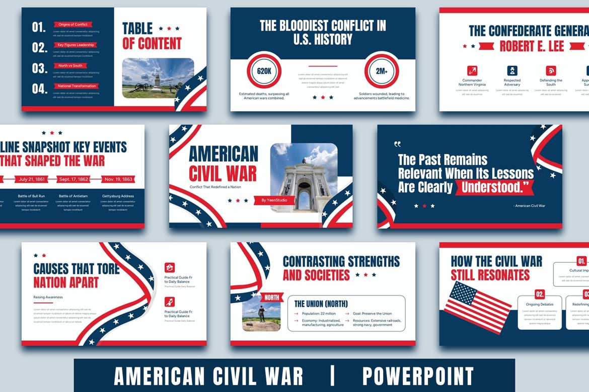Template PowerPoint Perang Saudara Amerika yang Menarik