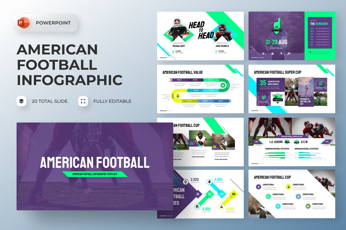 Template PowerPoint Sepak Bola Amerika yang Menarik
