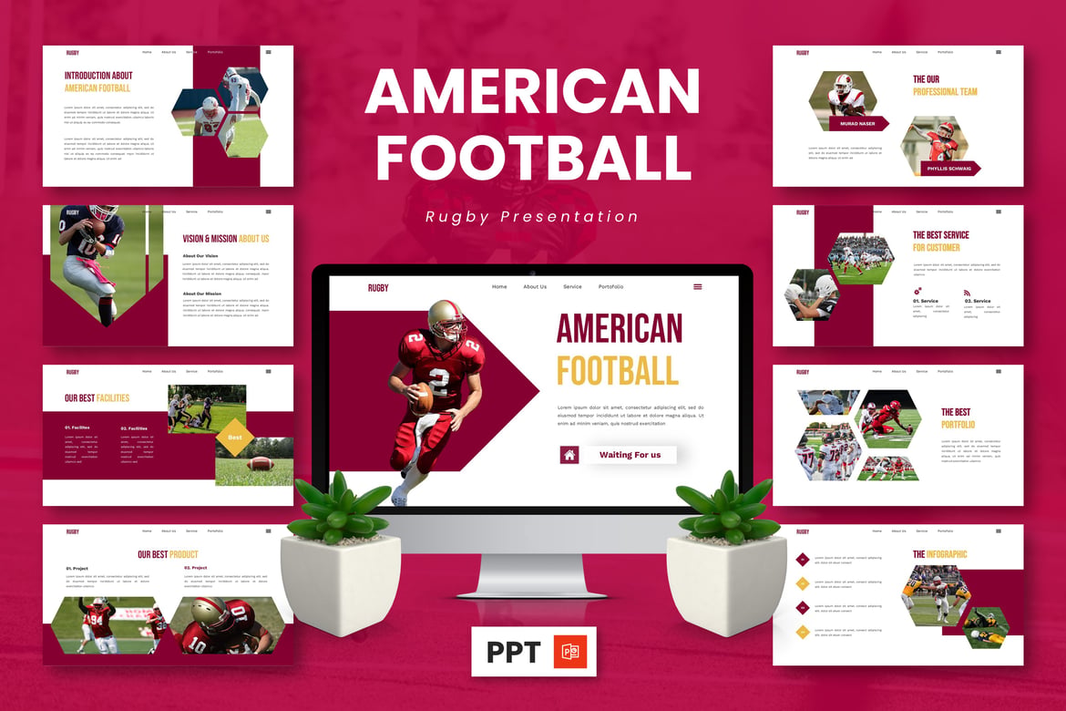 Template Presentasi PowerPoint Sepak Bola Amerika dan Rugby yang Menarik