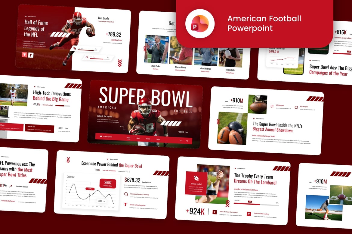 Template PowerPoint Super Bowl Sepak Bola Amerika yang Kreatif
