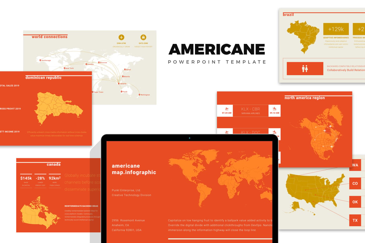 Peta Informasi Wilayah Amerika: Template PowerPoint Menarik