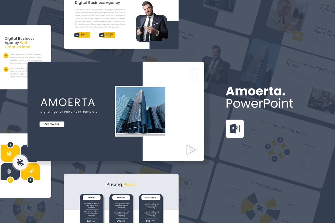 Amoerta – Template PowerPoint Agensi Digital yang Menarik