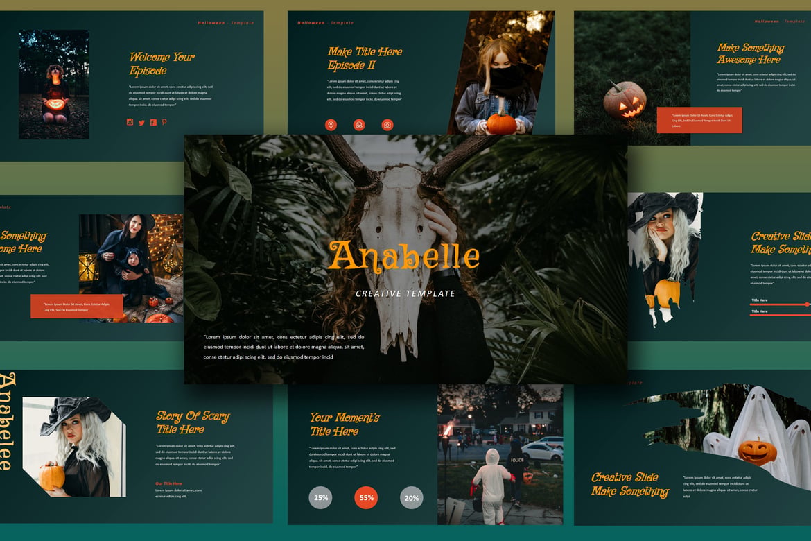 Template Presentasi PowerPoint Kreatif Anabelle untuk Halloween