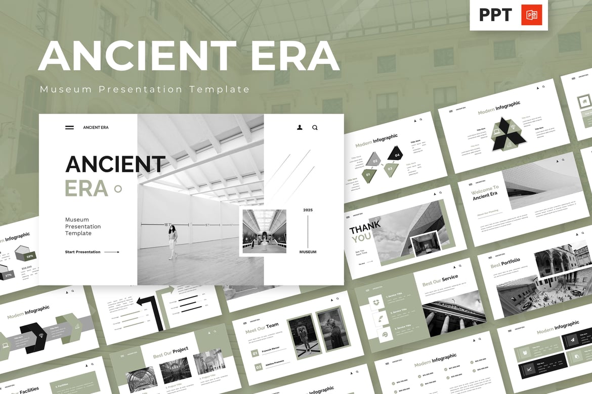 Template Presentasi PowerPoint Era Kuno untuk Museum