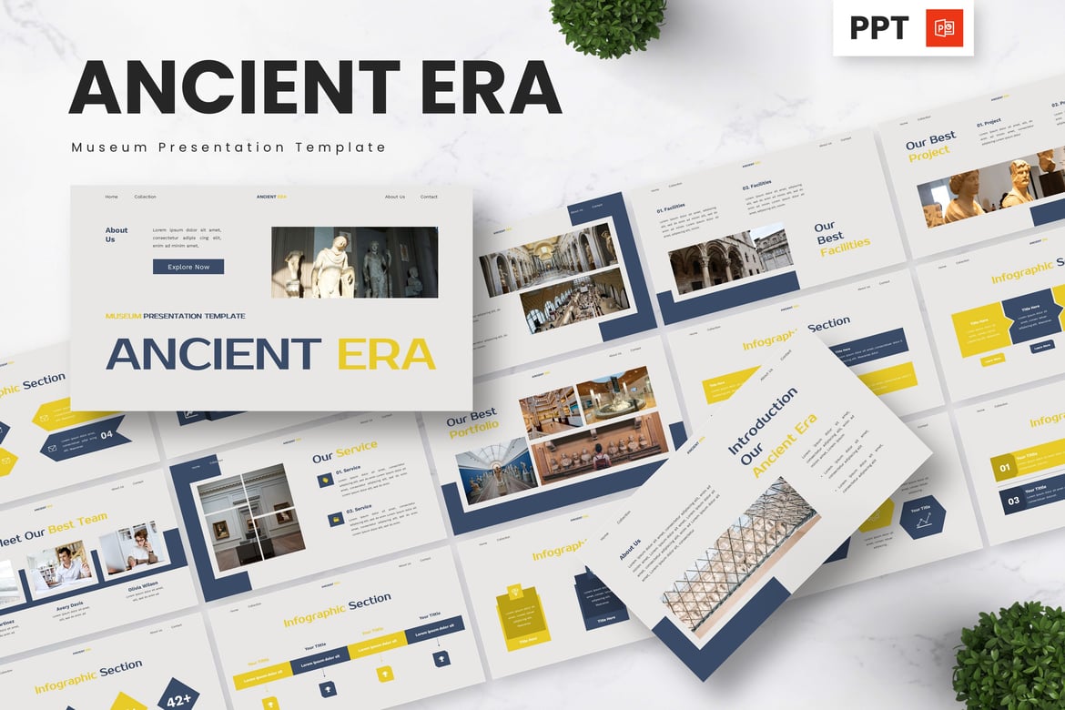 Template Presentasi Powerpoint Era Kuno untuk Museum