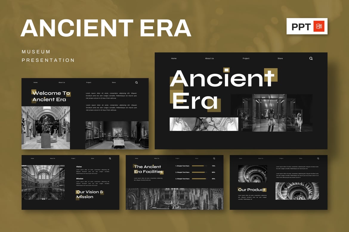 Template Presentasi PowerPoint Era Kuno untuk Museum