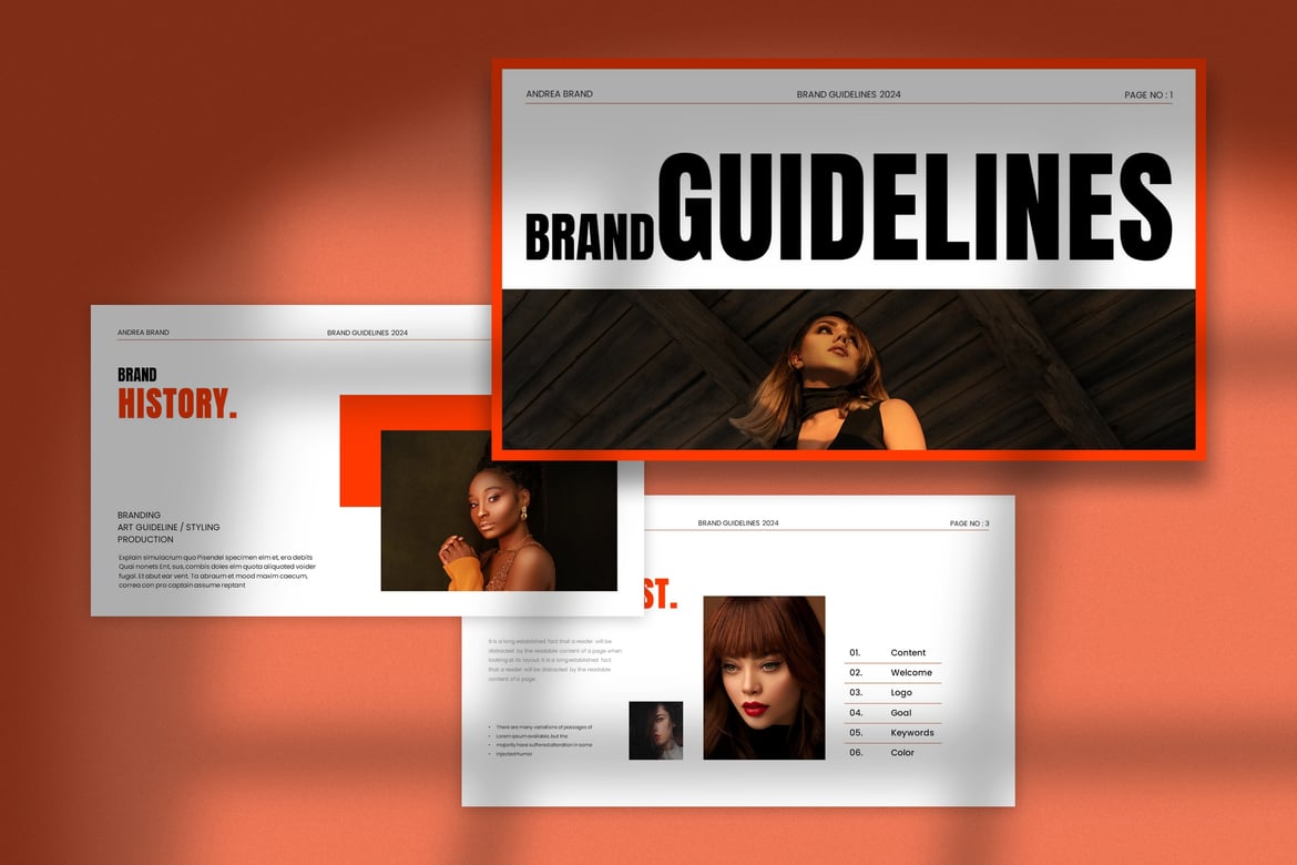 Template PowerPoint Panduan Merek Andrea yang Elegan dan Minimalis
