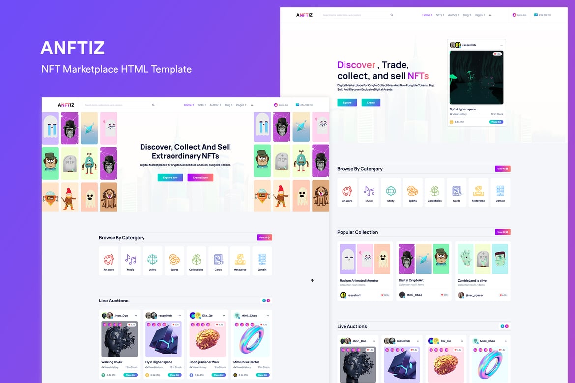 Anftiz - Template Website Pasar NFT yang Menarik