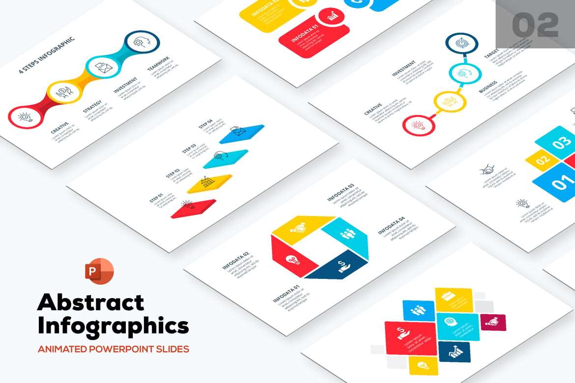 Template PowerPoint Infografis Animasi Abstrak - Set 02