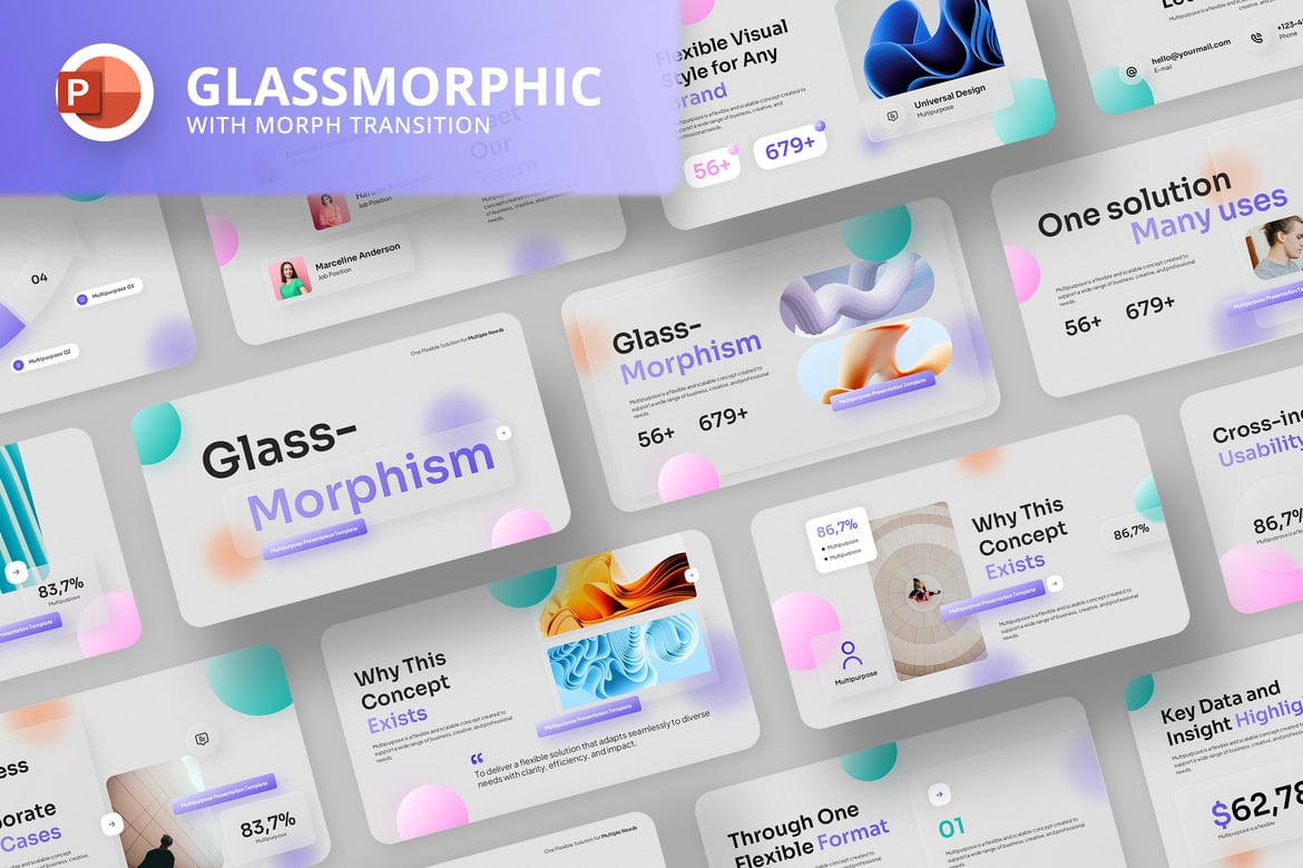 Template Presentasi PowerPoint Glassmorph Animasi yang Menarik
