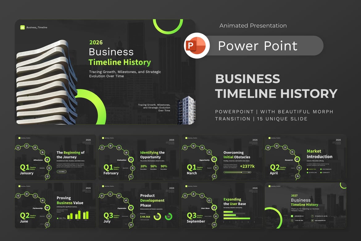 Template Presentasi PowerPoint Timeline Bisnis Animasi