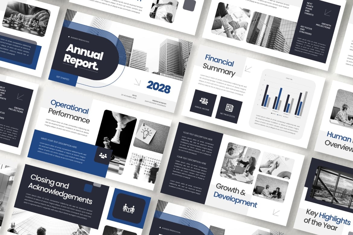 Template PowerPoint Laporan Tahunan yang Modern dan Elegan