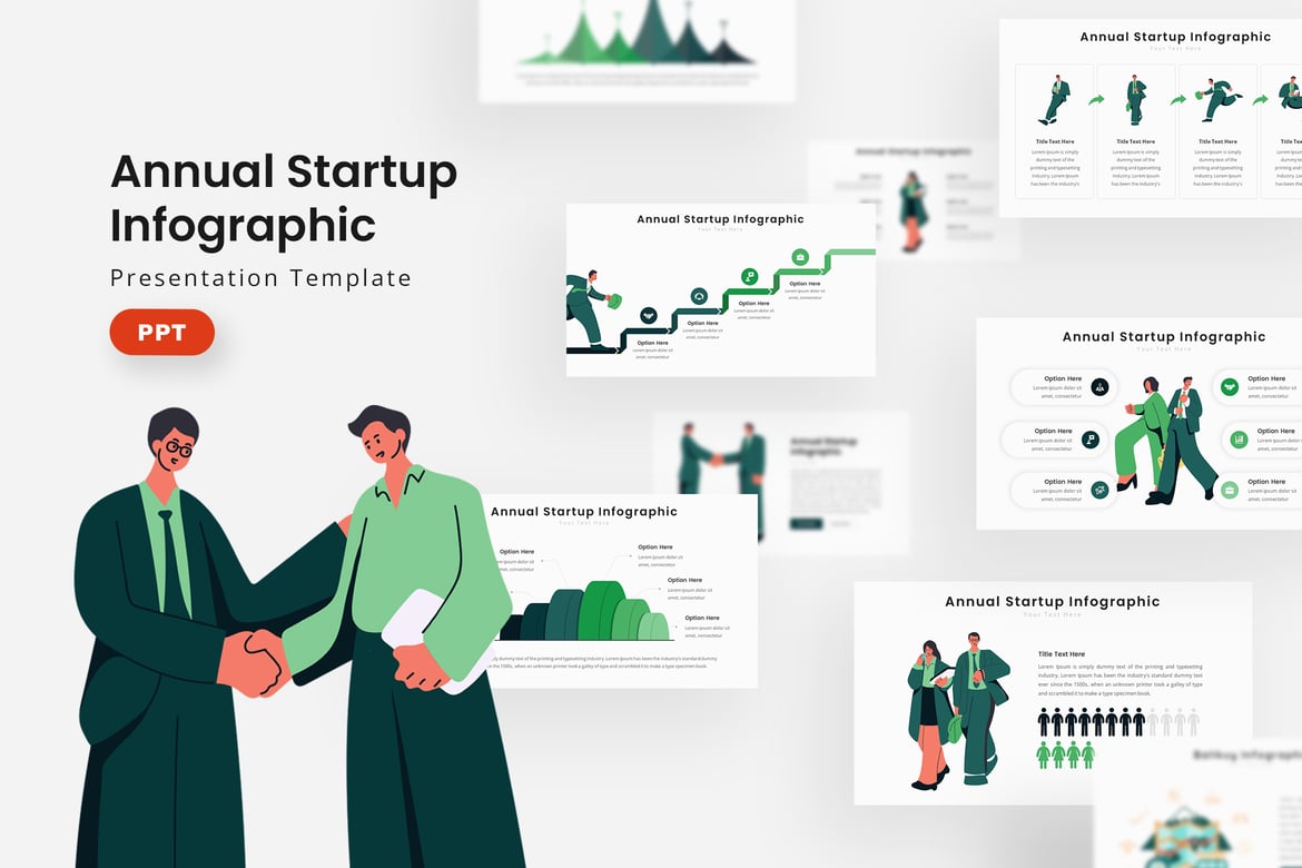 Template PowerPoint Infografis Tahunan untuk Startup yang Menarik