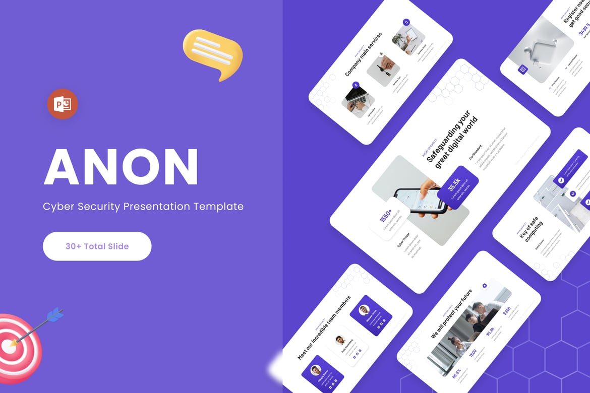 Template PowerPoint Keamanan Siber Anon yang Modern dan Profesional