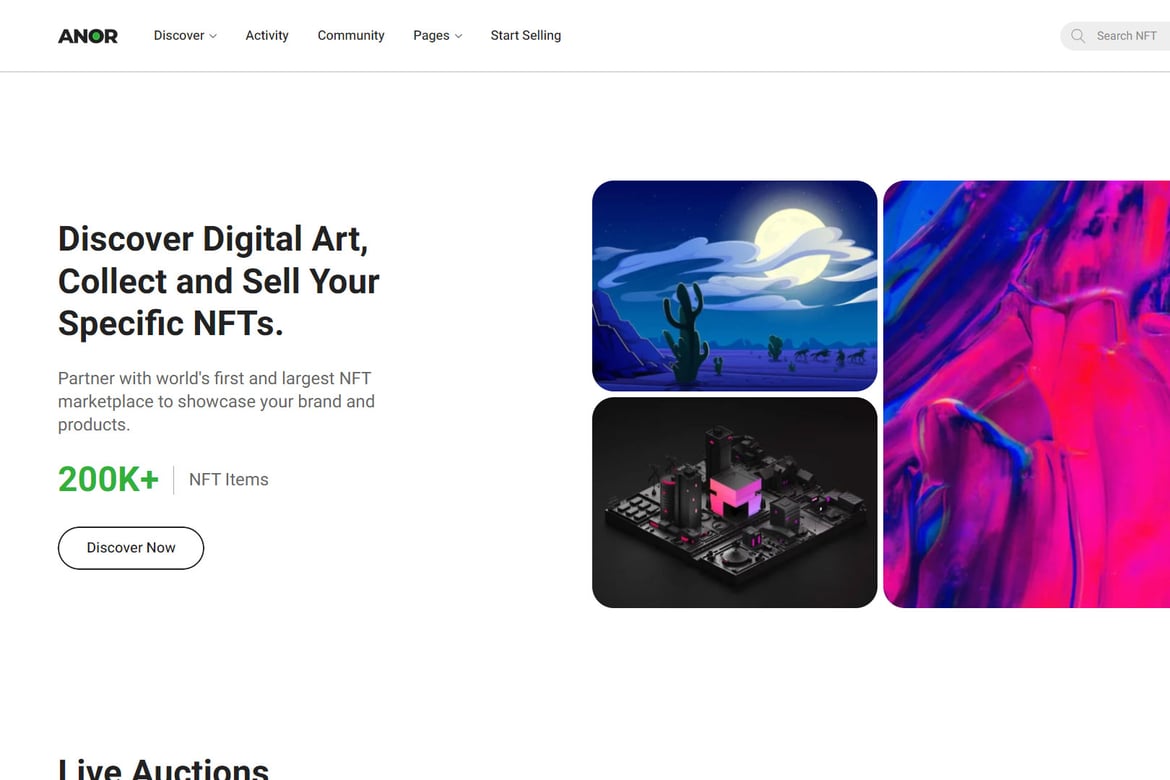 Anor - Template Website Marketplace NFT yang Menarik