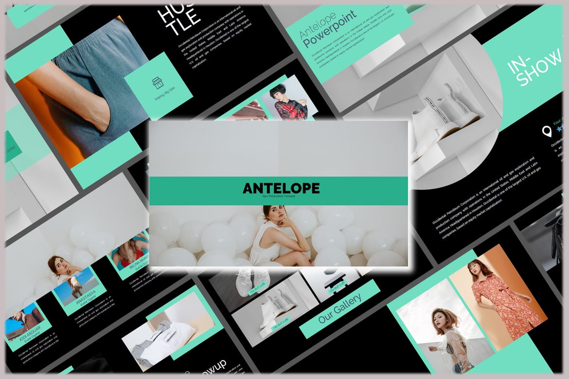 Template Presentasi PowerPoint Antelope Lookbook Gelap yang Elegan
