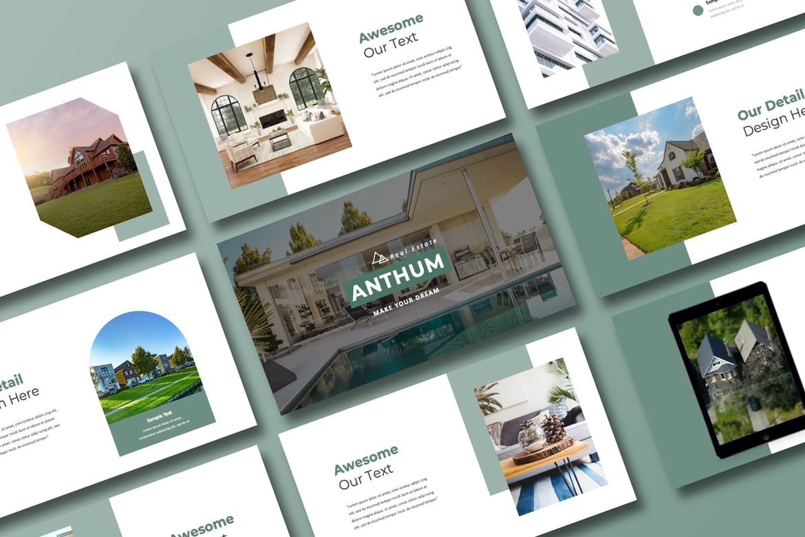 Template PowerPoint Real Estat Anthum yang Modern dan Minimalis
