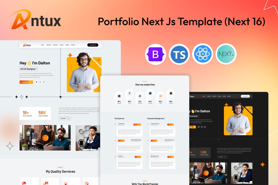 Antux - Template Website Portofolio Next.js Modern (Next 16)