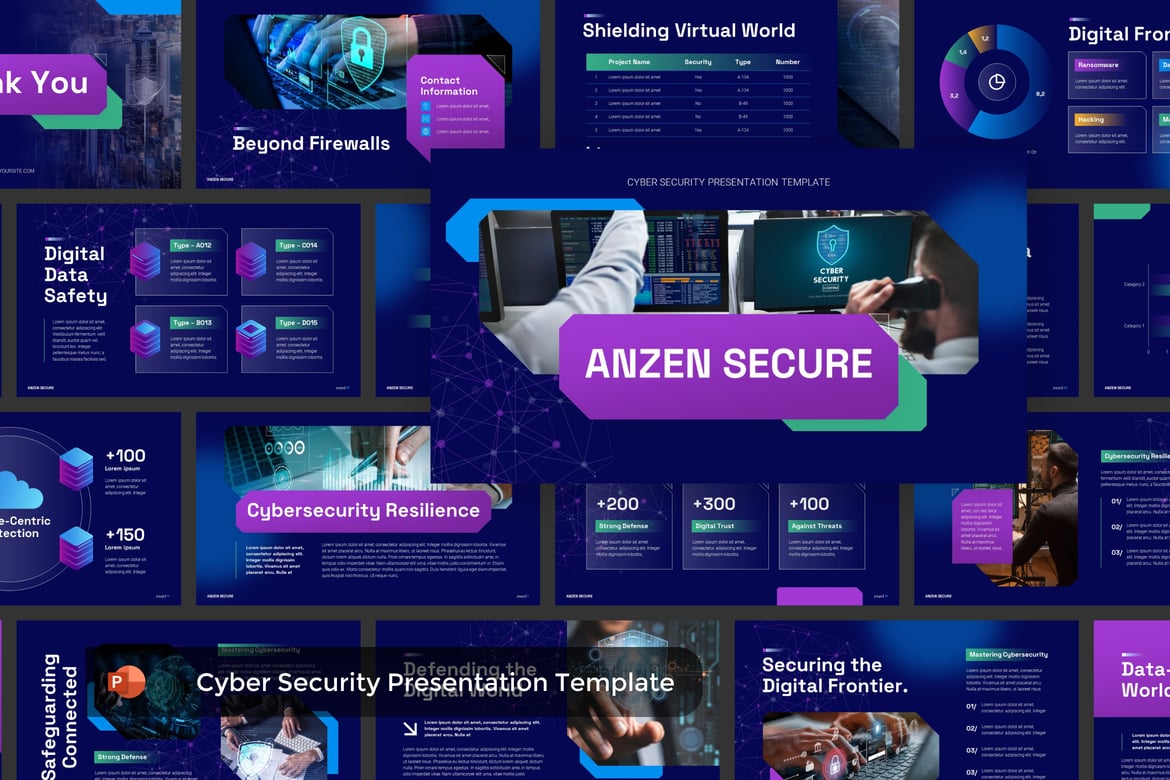 Template PowerPoint Keamanan Siber Anzen yang Futuristik dan Modern