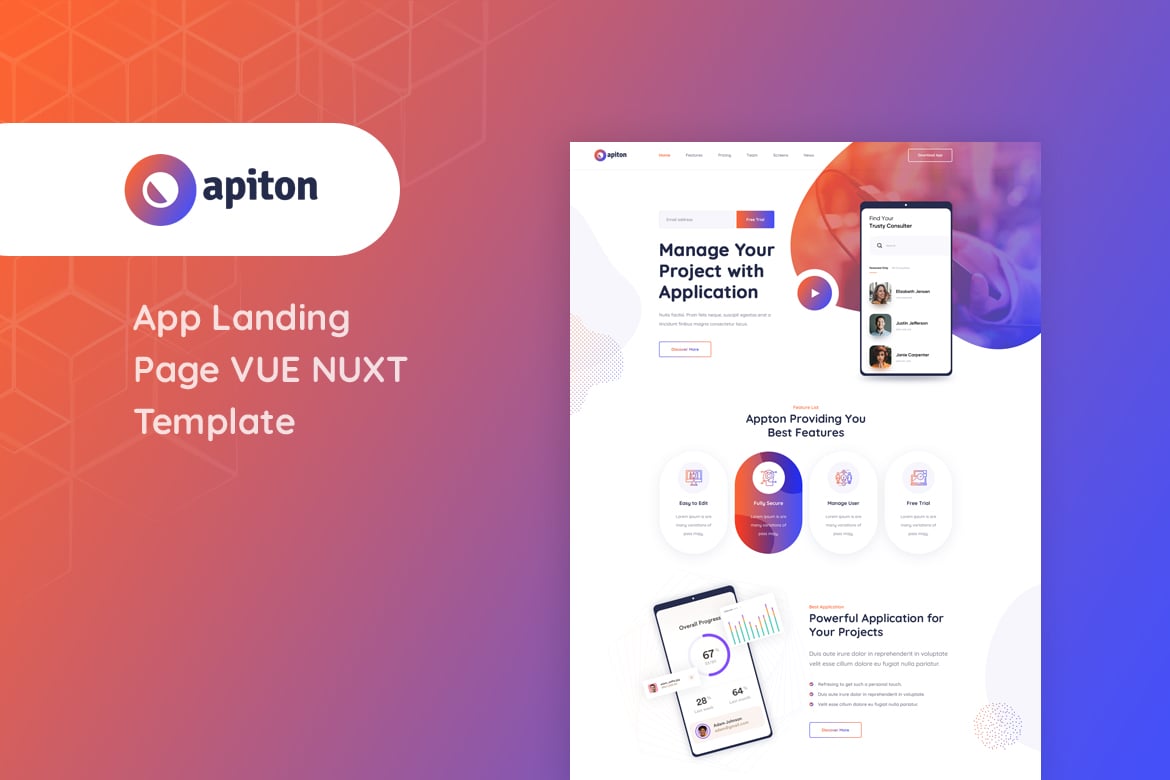 Apiton - Template Website Landing Page Aplikasi Vue Nuxt yang Menarik