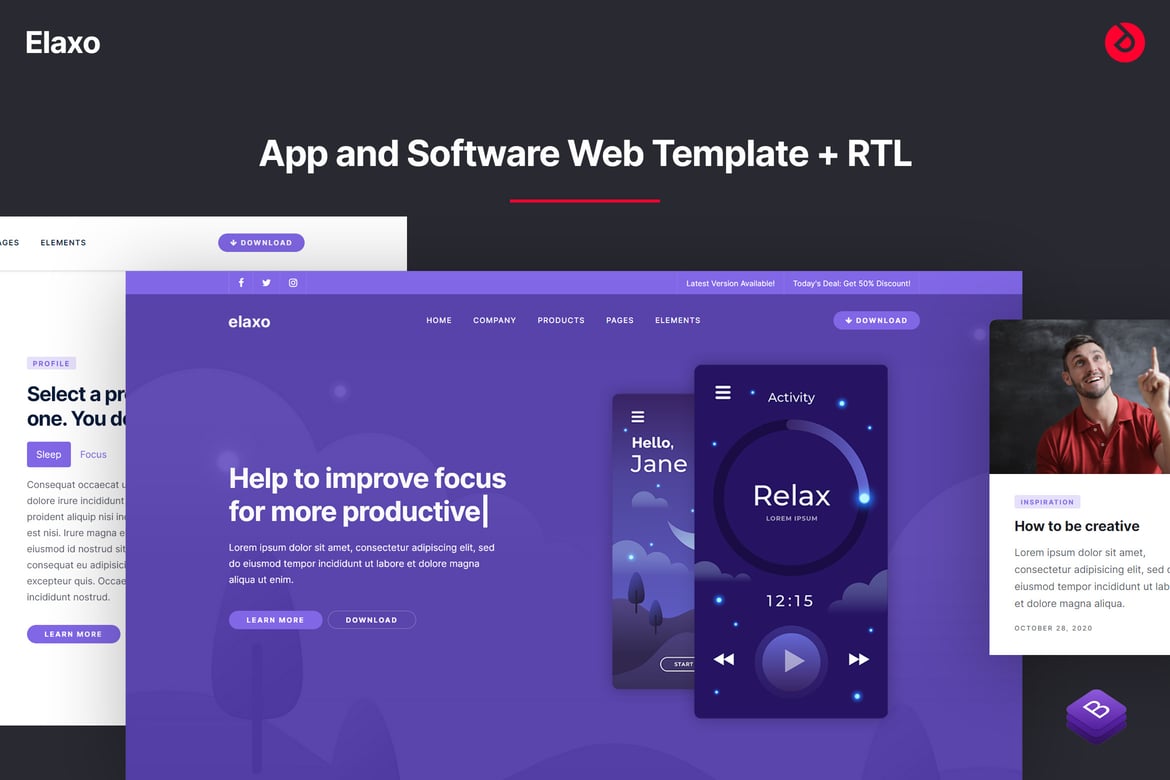 Template Website Aplikasi dan Perangkat Lunak Elaxo - Siap RTL!
