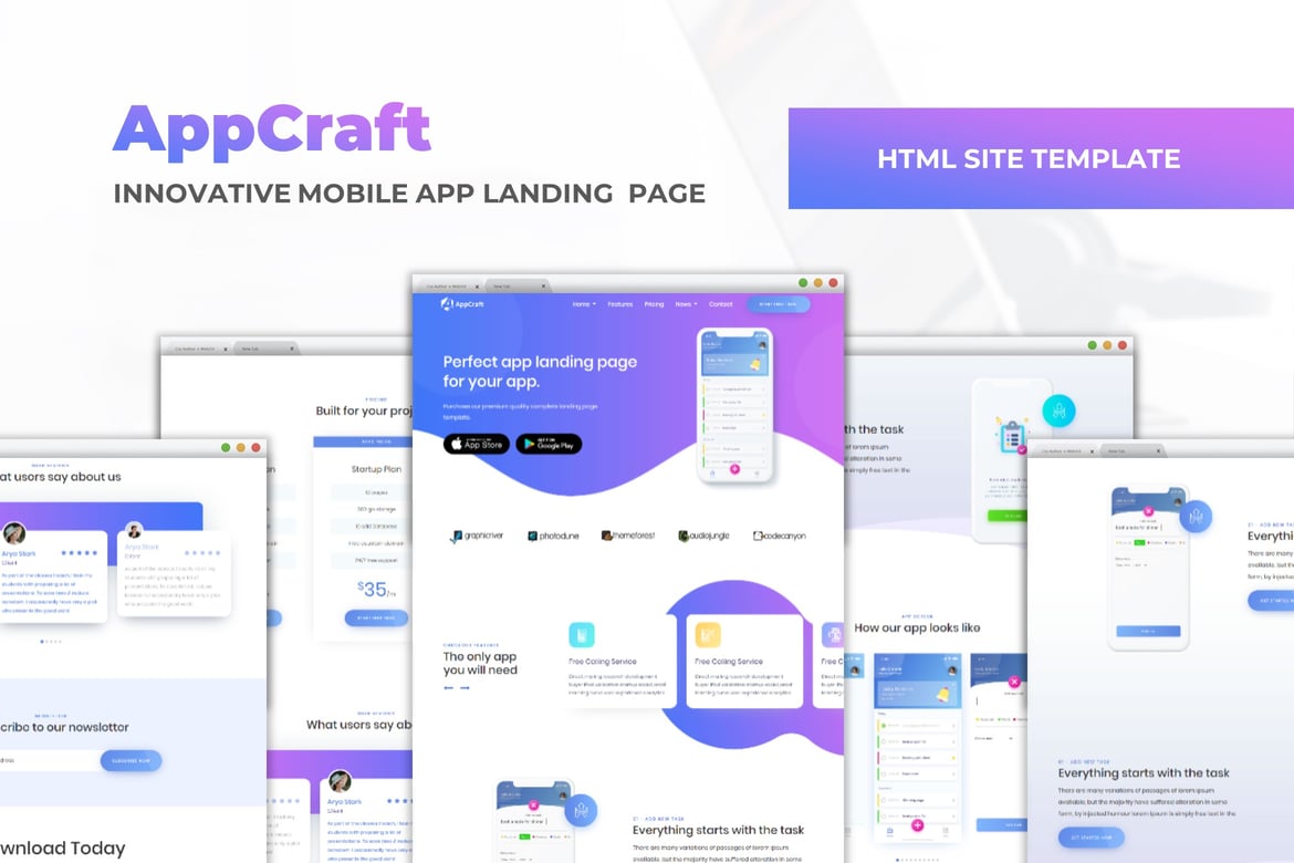 AppCraft - Template Website Halaman Pendaratan Aplikasi Mobile yang Kreatif