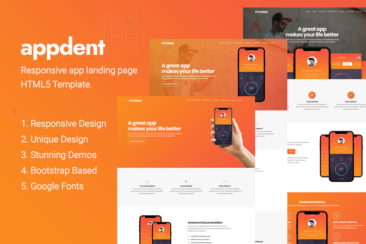 Appdent - Template Landing Page Aplikasi yang Modern dan Responsif