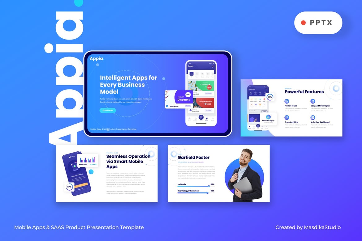 APPIA - Template Presentasi PowerPoint untuk Aplikasi Mobile & SAAS yang Modern