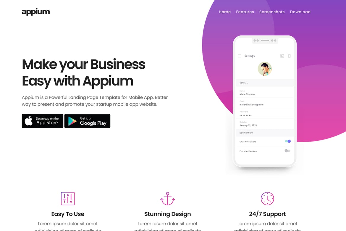 Template Website Appium | Template Halaman Landing Aplikasi Modern