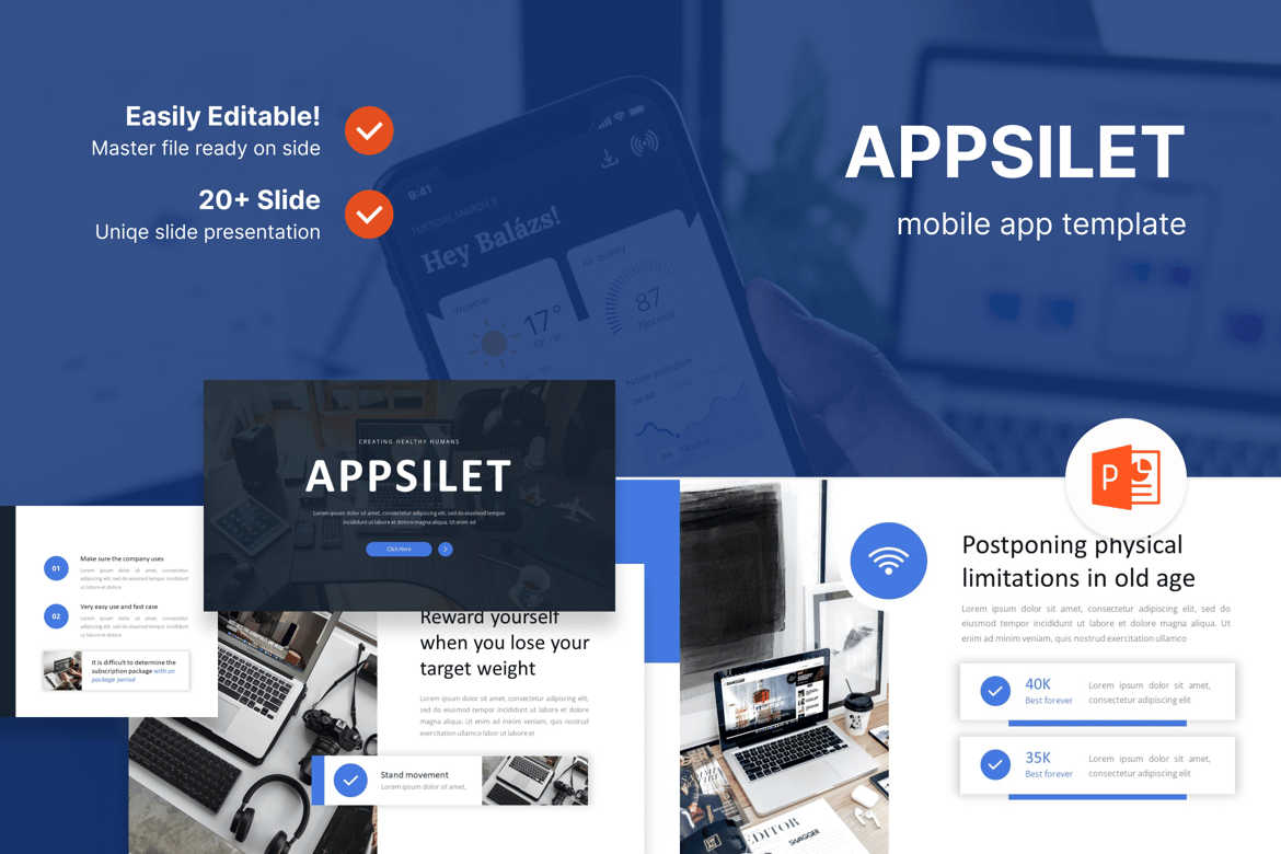 Appsilet – Template PowerPoint Aplikasi Mobile yang Menarik