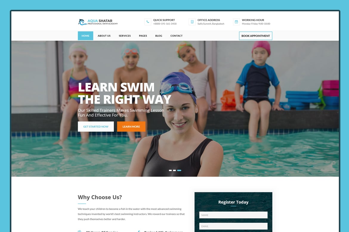 Aqua Shatar - Template Website Akun Renang Profesional