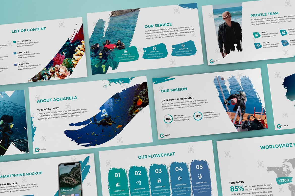 Aquarela - Template Powerpoint Abstrak Modern yang Menarik