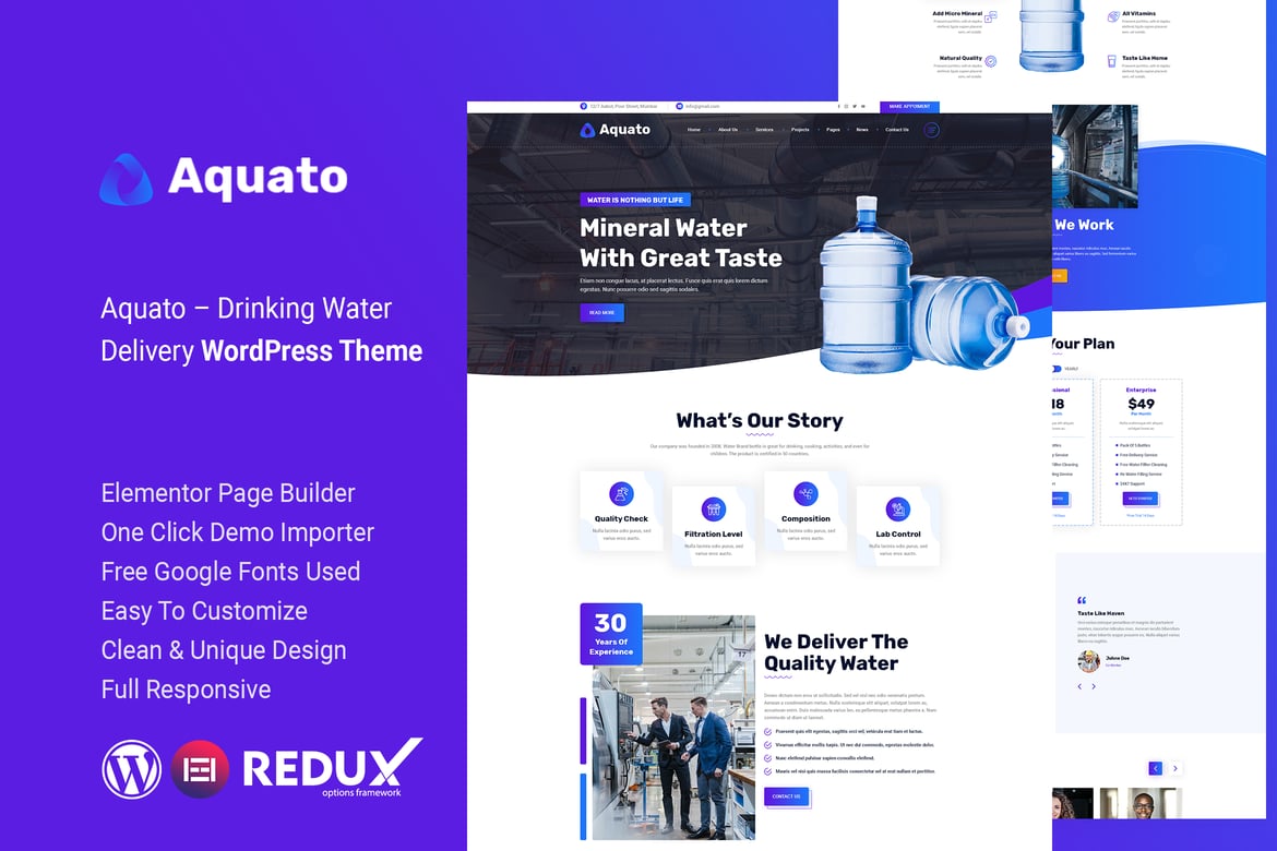 Aquato – Tema WordPress untuk Pengiriman Air Minum yang Menarik