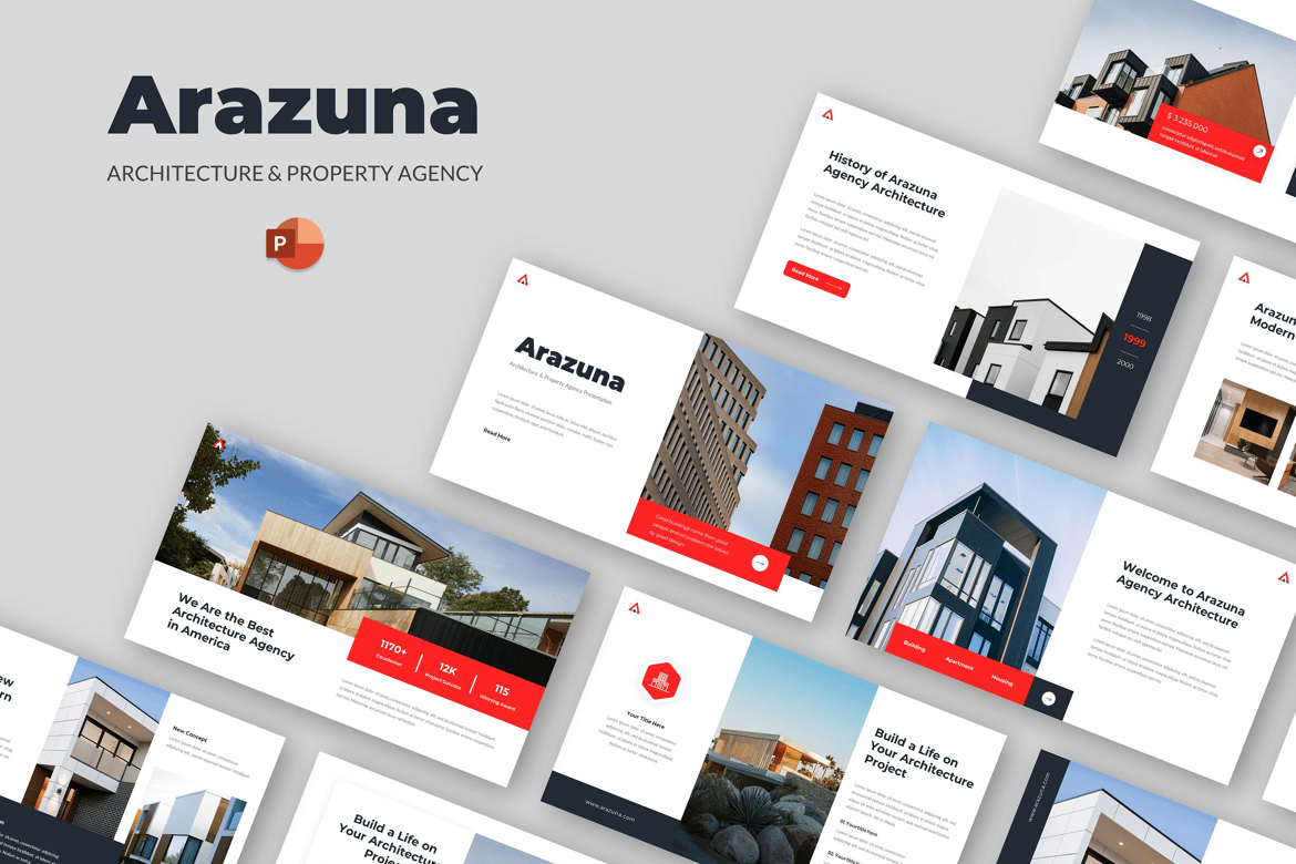 Template Presentasi PowerPoint Arazuna untuk Arsitektur & Properti