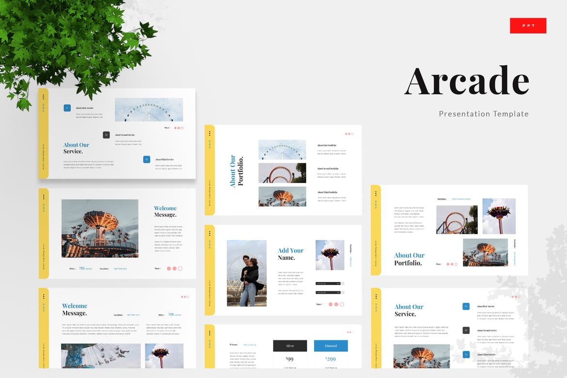 Template PowerPoint Taman Bermain Arcade yang Menarik