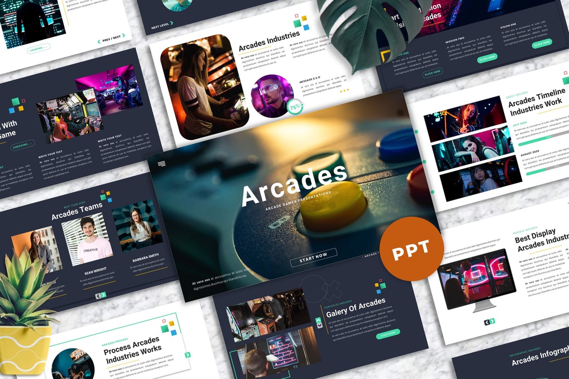Template Presentasi PowerPoint Arcades - Game Arcade yang Menarik