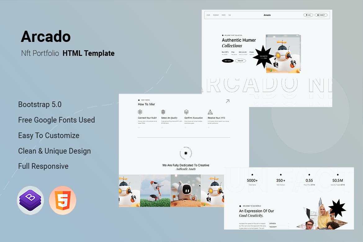 Arcado - Template Website Portofolio NFT yang Menawan