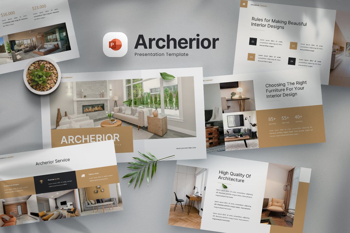 Archerior - Template Presentasi Powerpoint Desain Interior yang Modern