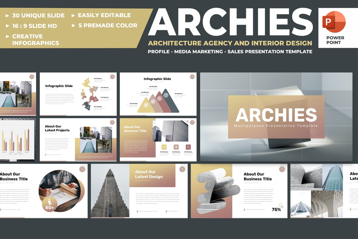 Template Powerpoint Arsitektur Archies - Solusi Presentasi Kreatif untuk Desain Interior dan Arsitektur