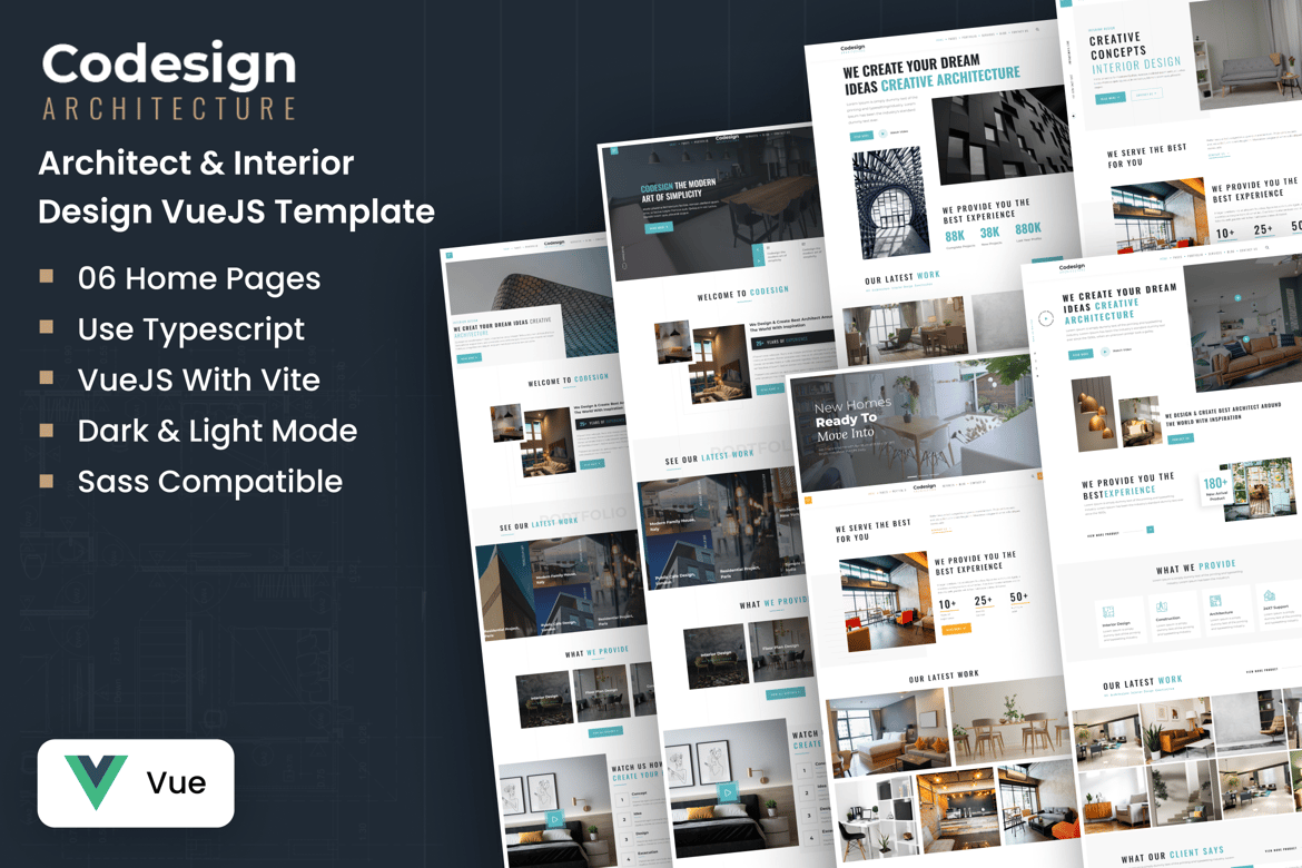 Template Website Desain Interior dan Arsitektur VueJS yang Modern