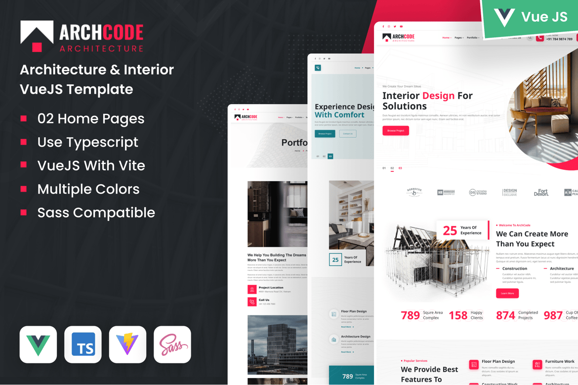 Template Website Arsitektur & Interior VueJS yang Modern dan Responsif