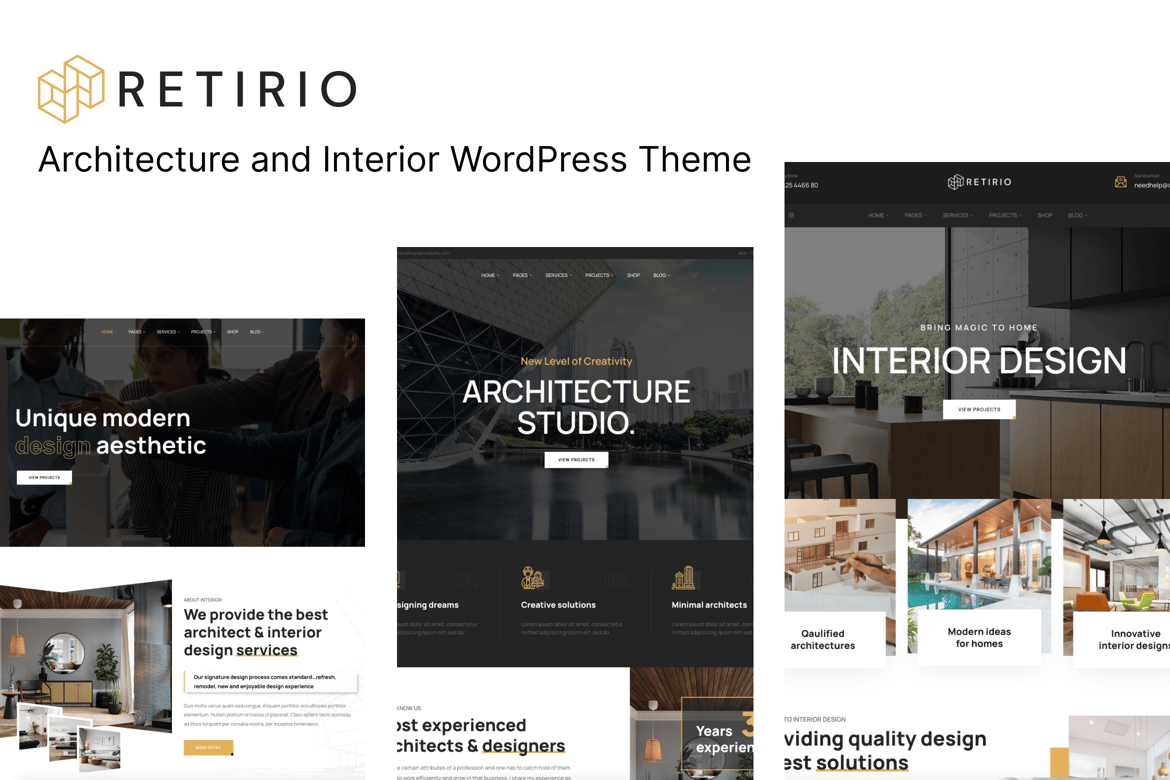 Tema WordPress Arsitektur dan Interior - Retirio yang Menarik