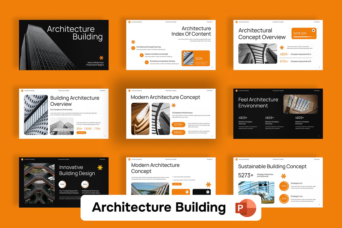Template Presentasi PowerPoint Arsitektur yang Menarik