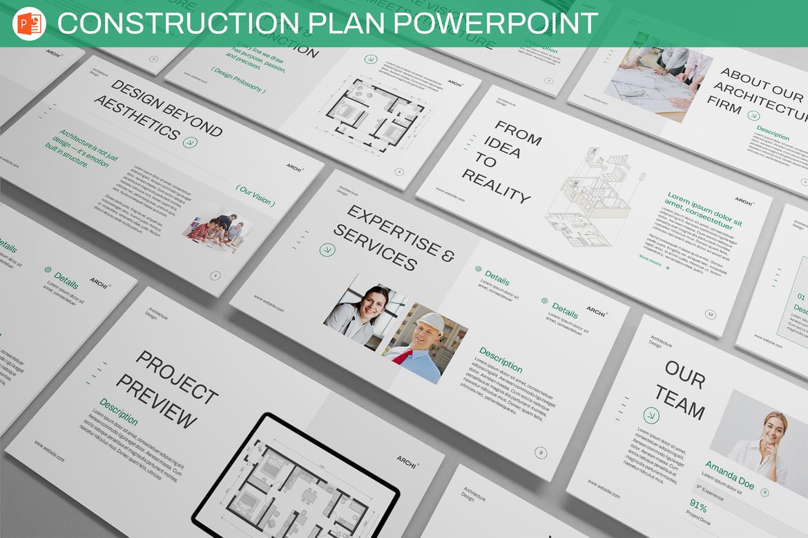 Template Presentasi PowerPoint Desain Arsitektur yang Menarik