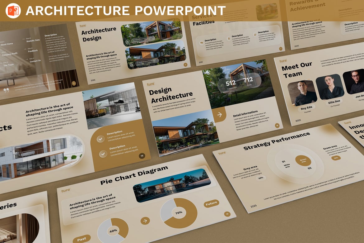 Template PowerPoint Glassmorphism untuk Arsitektur Modern