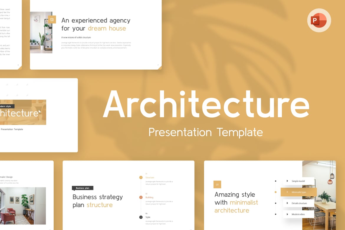 Template PowerPoint Arsitektur Minimalis yang Menawan