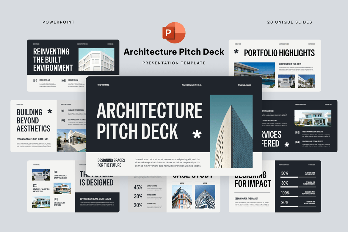 Template PowerPoint Presentasi Arsitektur yang Menarik