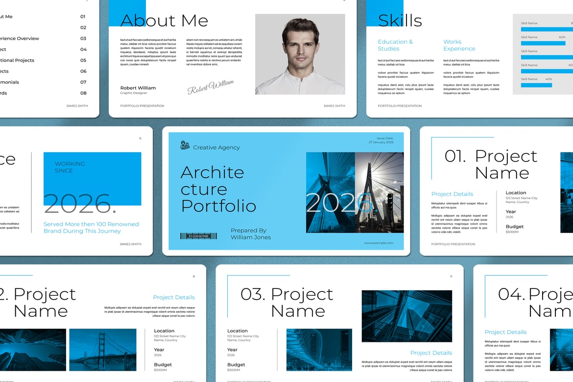 Template Presentasi Portofolio Arsitektur yang Kreatif dan Modern